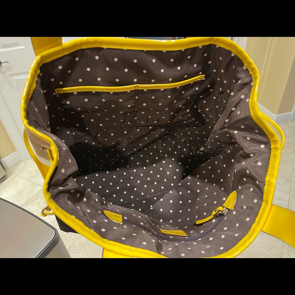 KATE SPADE LARGE YELLOW & WHITE & BLACK STRIPED TOTE BAG SHOULDER BAG - Picture 12 of 15